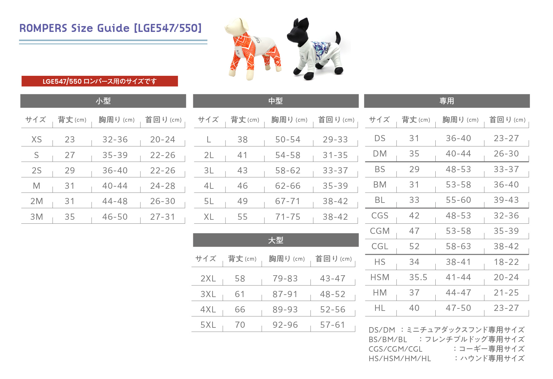プロテクトロンパース・マイナスロンパースのサイズガイド